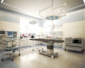 Fototapeta premium 3D render modern equipment in the operating room medical products for traumatology
