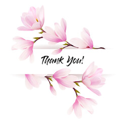 Fototapeta premium Natural greeting card with pink magnolia flowers. Vector.