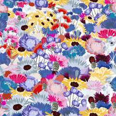 Fashion vector flower pattern with colorful bright spring flowers