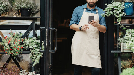 Modern devices for customer service in flower studio outdoor and online order