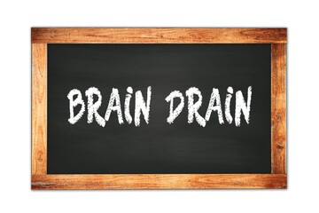 Fototapeta premium BRAIN DRAIN text written on wooden frame school blackboard.