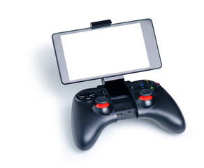 Joystick for mobile phone on white background isolation