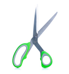 Green scissors tool on white background isolation