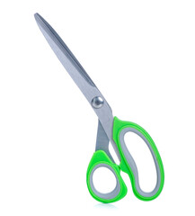 Green scissors tool on white background isolation