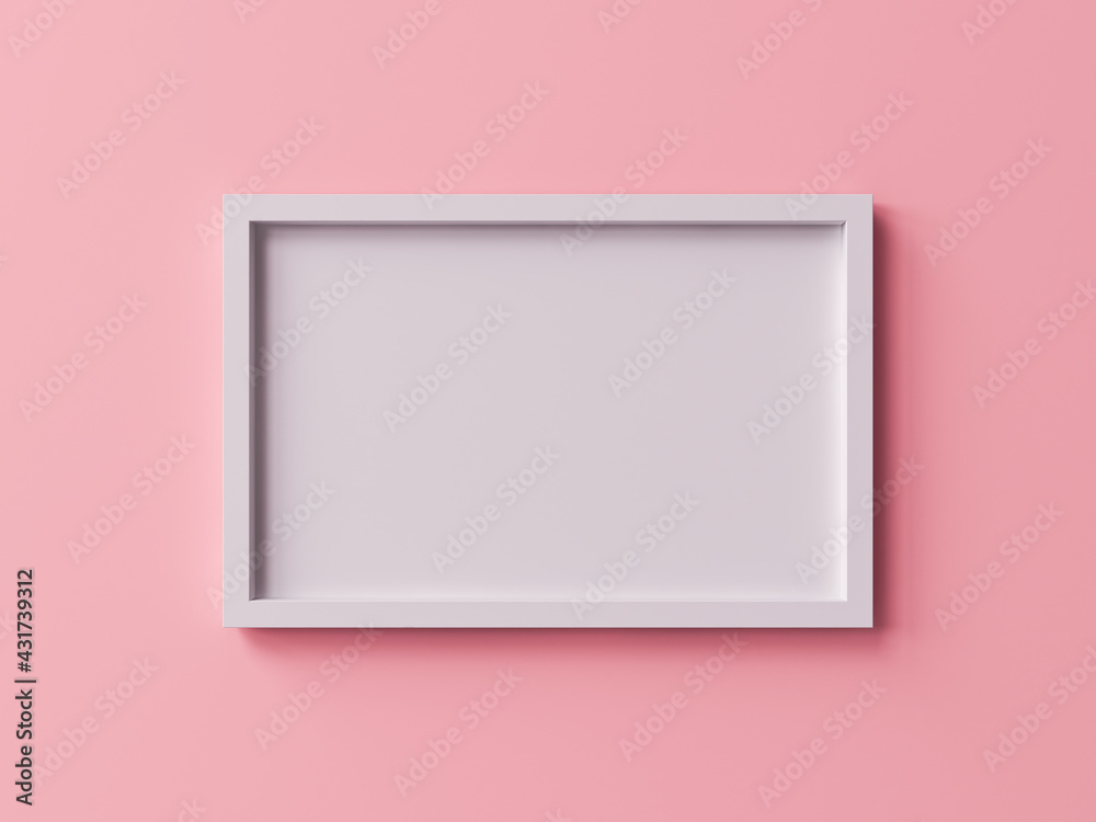 Aufkleber White blank rectangular picture frame isolated on pink pastel color wall background with shadow minimal conceptual 3D rendering