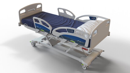 3d rendering of an intensive care unit hospital bed for patient care in a hospital