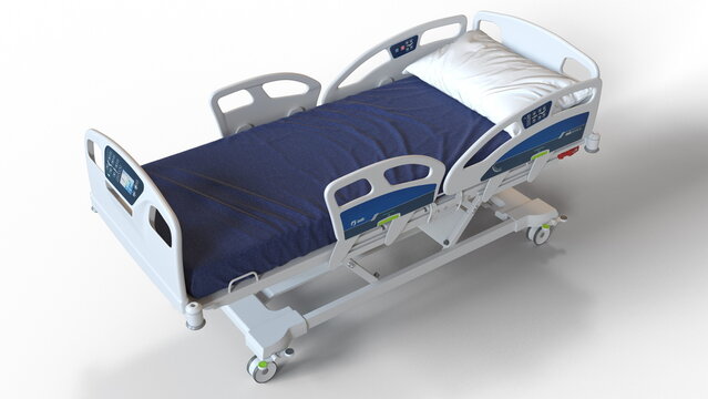 3d rendering of an intensive care unit hospital bed for patient care in a hospital