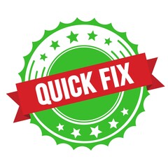 QUICK FIX text on red green ribbon stamp.