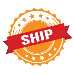 SHIP text on red orange ribbon stamp.
