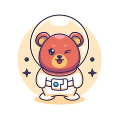 Cute bear astronaut cartoon icon illustration