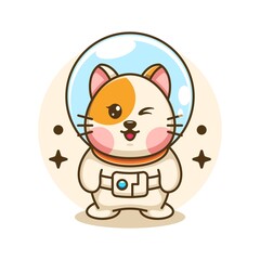 Cute cat astronaut cartoon icon illustration