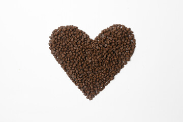 heart shaped cat food isolated on white background