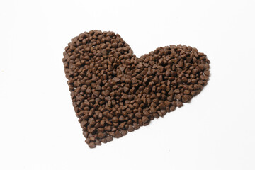 heart shaped cat food isolated on white background