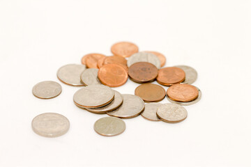 Different coins of USA isolated on the white background