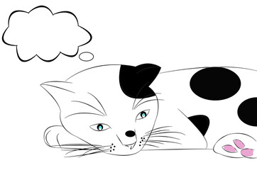  Black line drawing cat pattern Sleep and dream on a white background Make logos, print stickers, decorate various patterns And text messages.
                           
