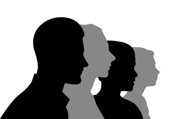 Different faces silhouette. People vector illustration.
