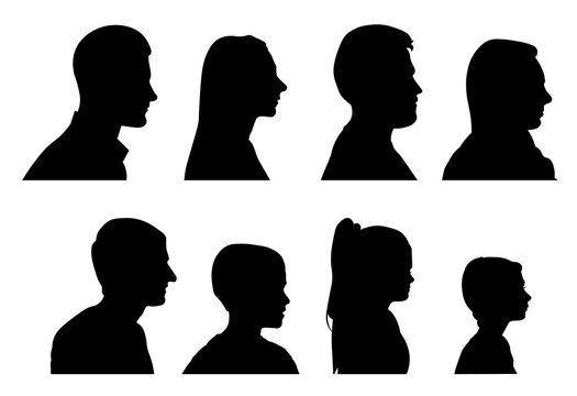 Different faces silhouette. People vector illustration.