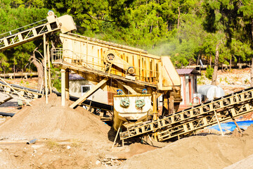 Belt conveyors at the limestone quarry. Mining industry