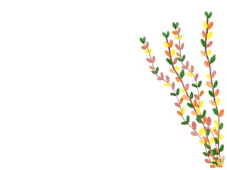 Winter leaf crayon drawing leaves white background for text input.