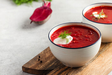 Borscht traditional Ukrainian or Russian beetroot soup