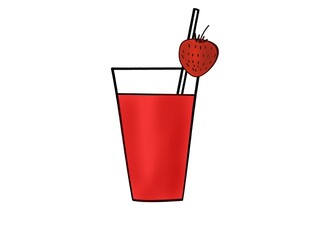 Mixed fruit juice and strawberry juice in a glass on a white background.
Drawing.
