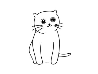 Cute white cat on a white background cat cartoon drawing