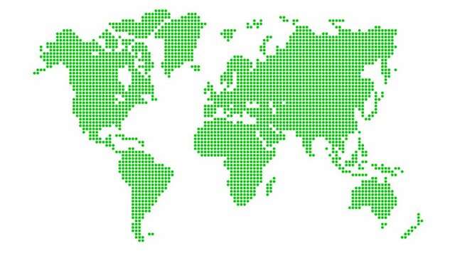 Animated green world map from point pattern. Vector illustration isolated on a white background.