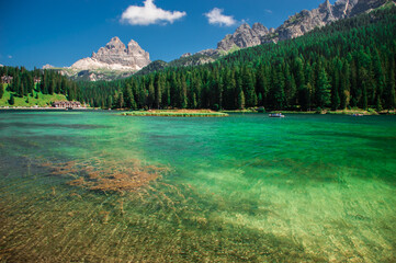Lago di Misurina in the Italian Alps in the summer