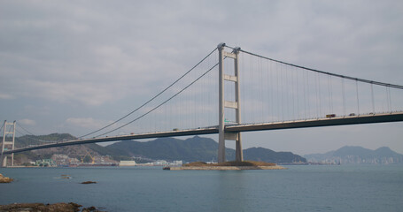 Tsing Ma Suspension bridge in Hong Kong city