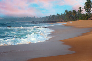 Holidays in tropics, morning on the beach in Asia