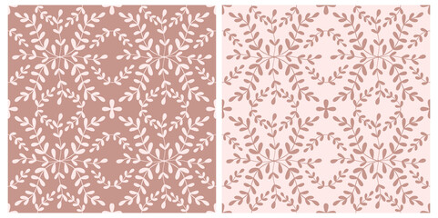 Tile portugal flower seamless pattern set. Dusty rose color geometric background. Traditional azulejo repeat ornament. Vector monochrome pattern.Abstract vintage print for fabric,packaging.Scrapbook