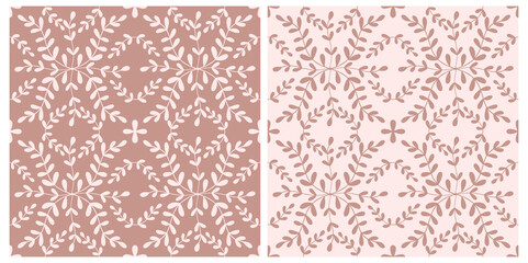 Tile portugal flower seamless pattern set. Dusty rose color geometric background. Traditional azulejo repeat ornament. Vector monochrome pattern.Abstract vintage print for fabric,packaging.Scrapbook