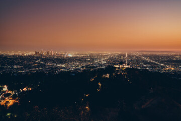 Obraz premium Los Angeles California USA cityscape sunset aerial panorama view