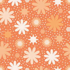 Scotch Marigold abstract vector repeat pattern. Orange floral and geometric illustration background.