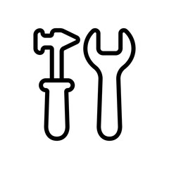 Service tools, wrench and screwdriver, repair instruments, simple icon. Black linear icon with editable stroke on white background