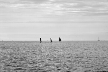 Fototapeta premium Trois voiliers dans le lointain .