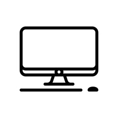 Desktop computer, simple icon. Black linear icon with editable stroke on white background