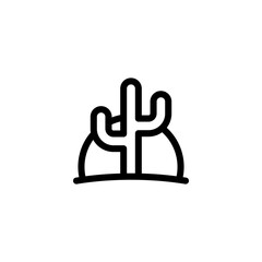 Desert landscape, sand and cactus, simple icon. Black linear icon with editable stroke on white background