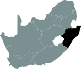Black highlighted location map of the South African KwaZulu-Natal province inside gray map of the Republic of South Africa