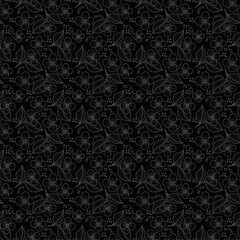 Vector seamless pattern with countur flowers on black background for fabrics, paper, textile, gift wrap