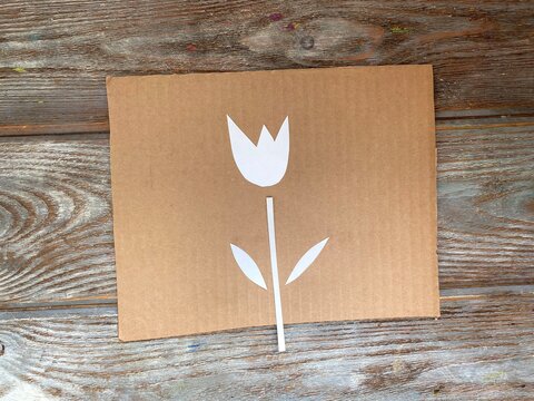 Paper and cardboard tulip applique recycling, kids craft.