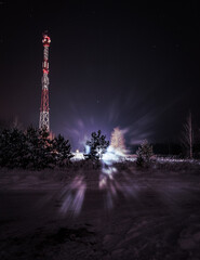 Night photography, light, tower, stars
