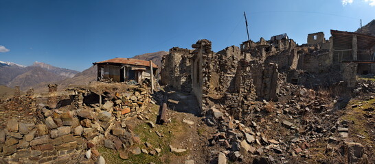 Russia. North-Eastern Caucasus,  Dagestan. The stone houses of the abandoned part of the mountain...