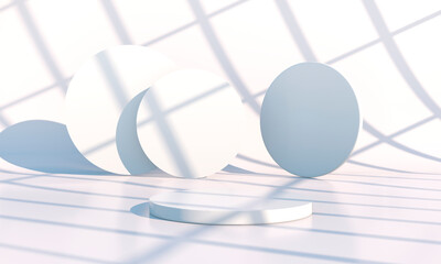 Minimal scene with geometrical forms, podiums in cream background with shadows. Scene to show cosmetic product, Showcase, shopfront, display case. 3d