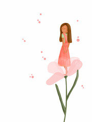 Naklejka na ściany i meble Illustration of a girl standing over a flower