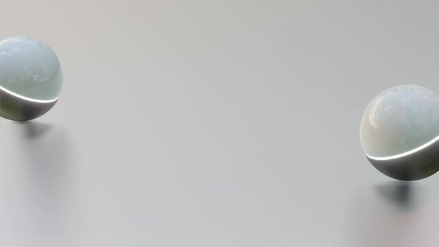 a black-white glossy ball with a luminous strip rolls on a gray background. looped animation. 3d render