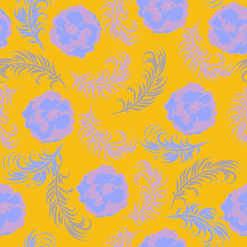 seamless pattern floral with feather and flowerrs.vector illustration