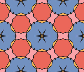 Abstract colorful doodle flower seamless pattern. Floral geometric background. Mosaic, tile of thin line ornament.