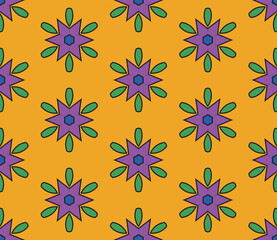 Abstract colorful doodle flower seamless pattern. Floral geometric background. Mosaic, tile of thin line ornament.