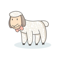 Funny cute white sheep in hand drawn style. Childish creative print for decoration or card. Vector graphic design element for kids poster